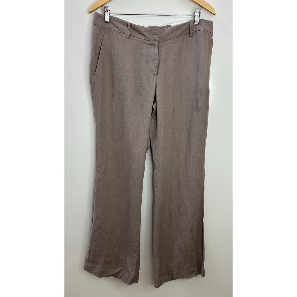 NEW LOFT 100% Linen Marisa Modern Trouser Pants Size 10 Taupe Wide Leg Office - Picture 2 of 11